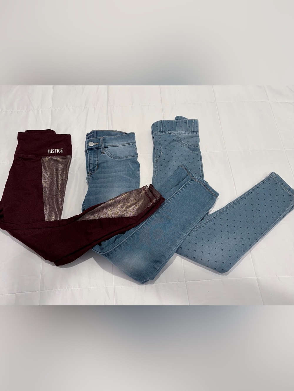 Old Navy Girls' Light Blue Wash and Burgundy Metallic-Accent Bottoms